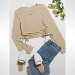 SHEIN Ruched Drawstring Ribbed Tan Top